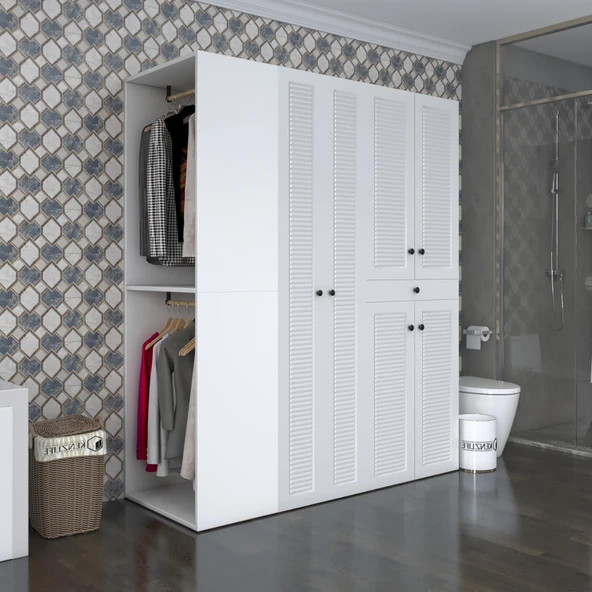 Kenzlife membran çamaşır-kurutma makinesi dolabı ve giysi dolabı çekmeceli eşari sol byzbyz 187*160*60 mebran kapak MDF gövde banyo ürün görseli 1