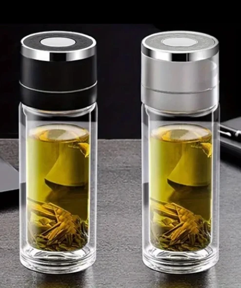 Çift Katlı Cam Bitki Çayı Ihlamur Demliği Filtre Kahve Demliği French Press ürün görseli 1