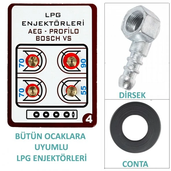 Set Üstü TÜPLÜ (LPG) Ocak, Fırınlı Ocak Enjetörleri (Gaz Memesi) ve Dirsek setti ürün görseli 1