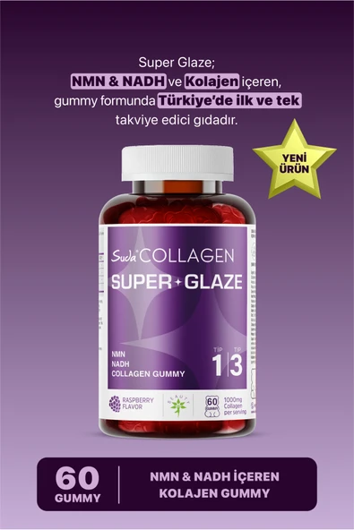 SUDA COLLAGEN Super Glaze Tip I-III Kolajen + NMN + NADH  | 60 Adet Gummy ürün görseli 1