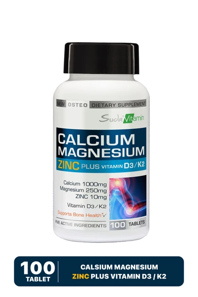 SUDA VİTAMİN Calcium Magnesium Zinc Plus 100 Tablet Kalsiyum - Magnezyum - Çinko ürün görseli 1