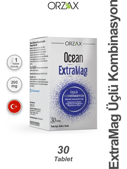 Ocean ExtraMag Üçlü Kombinasyon Magnezyum 200 mg Takviye Edici Gıda 30 Tablet ürün görseli 1