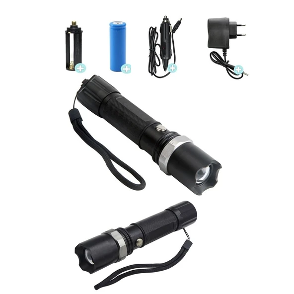 Swat Profesyonel Şarjlı El Feneri Ledli Flashlight Zoom Özellikli 6 Parça Full Set ürün görseli 1