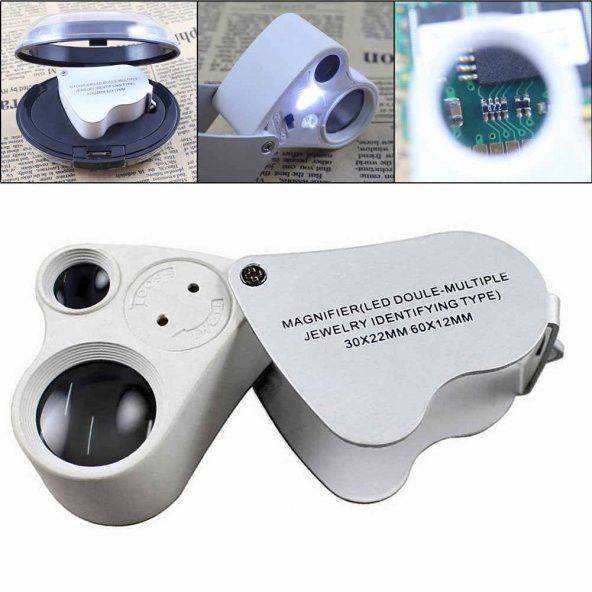 30x Büyütme Lup Mercek Metal Led Işıklı Lup Büyüteç Mücevher, Kuyumcu, Saat Telefon Tamir Büyüteci ürün görseli 1
