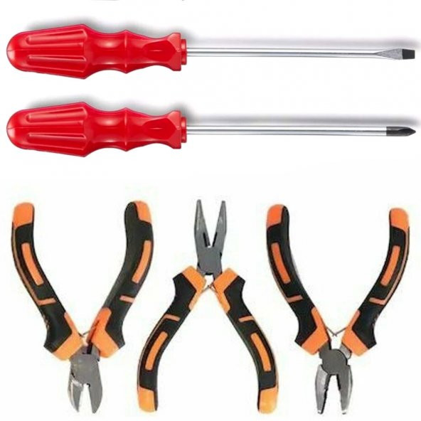 5 Li Set Mini Pense Seti Yan Keski Kargaburun Düz Ve Yıldız Tornavida Elektrikci Hobi Seti ürün görseli 1