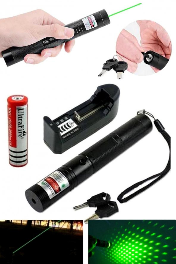 Yeşil Lazer Turbo Işın Şarjlı Yeşil Şarjlı Lazer İşaret Lazeri Pointer İşaretleme Lazer Kalem Lazer ürün görseli 1