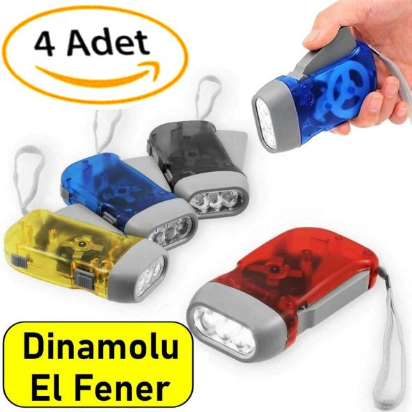 4 Adet Tüm Aileye Deprem İçin Pilsiz Dinamolu 3 Ledli El Feneri Deprem Feneri Pilsiz Fener ürün görseli 1