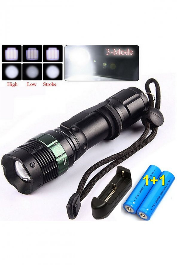 2 BATARYA LI Şarjlı Led El Feneri Led 800 Lumens Kamp Feneri Gece Yürüyüş Feneri Kutulu Paket Km-81 ürün görseli 1