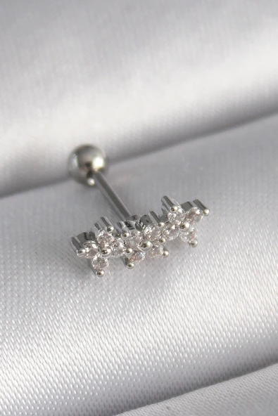 316L Çelik Gümüş Renk Zirkon Taşlı Yonca Tragus Piercing - TJ-PR1255 ürün görseli 1