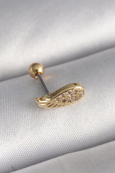 316L Çelik Gold Renk Zirkon Taşlı Kanat Tragus Piercing - TJ-PR1268 ürün görseli 1