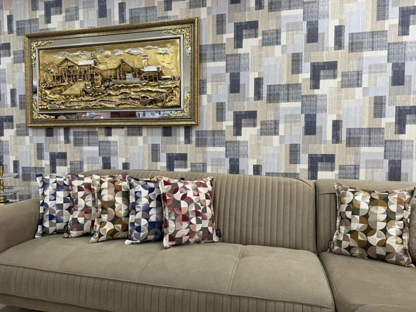 NİVEMESHOME MOZAİK MAVİ-BEYAZ (45X45) DOLGULU KIRLENT KILIFI ürün görseli 1