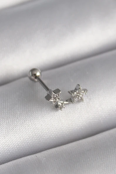 316L Çelik Gümüş Renk Zirkon Taşlı Yıldız Tragus Piercing - TJ-PR1245 ürün görseli 1
