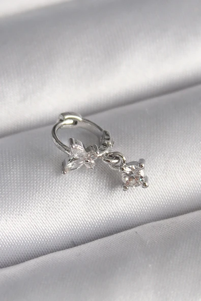 316L Çelik Gümüş Renk Zirkon Taşlı Kelebek Model Sallantı Detay Tragus Piercing - TJ-PR1299 ürün görseli 1