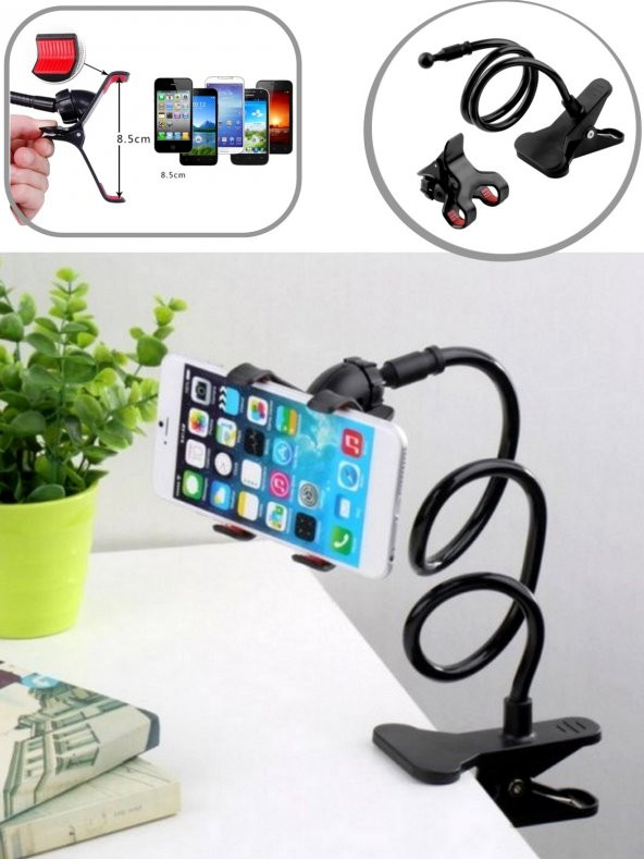 Akrobat Telefon Tutucu Spiral Gövdeli Oynar Başlıklı Kıskaçlı Masaüstü Telefon İpad Tutucu ürün görseli 1