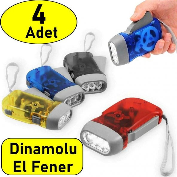 4 Adet Tüm Aileye Deprem İçin Pilsiz Şajlı Dinamolu 3 Ledli El Feneri Deprem Feneri Pilsiz Fener ürün görseli 1