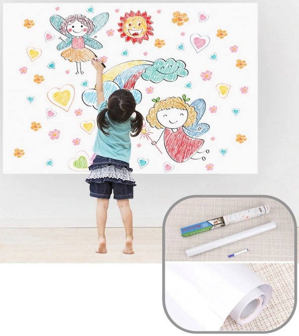 ORJİNAL Silinebilir Yapışkanlı Beyaz Tahta Ve Yazı Tahtası 45x200 Cm Kalemli Sticker Duvar Kağıdı ürün görseli 1
