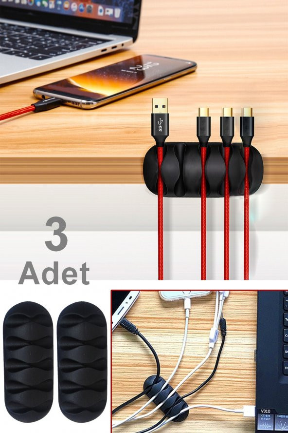 5 Kanallı Kablo Tutucu düzenleyici(tek Pakette 3 Adet  Kablo Düzenleyici Set 3 Adet Yapışkanlı Set ürün görseli 1