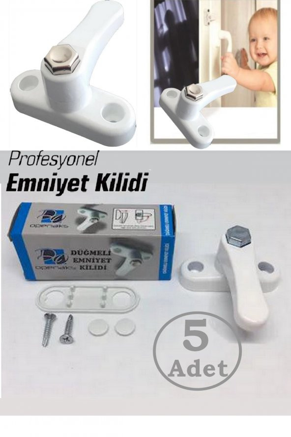 5 Adet Çelik Pvc Kapı Pencere Emniyet Kilit Pimapen Kilidi Bebek Çocuk Güvenlik Kiliti Düğmeli ürün görseli 1