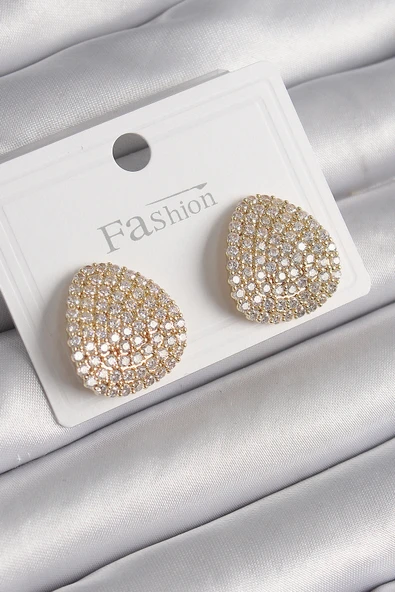 Pirinç Gold Renk Zirkon Taşlı Plaka Model Kadın Küpe - TJ-BKP9979 ürün görseli 1