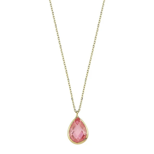 Bilezikhane 14 Ayar Altın Kolye Pembe Taşlı 1.10 Gram ürün görseli 1