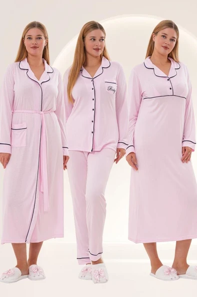 Mecit 6335 Pembe Kadın Sabahlık Gecelik Pijama Seti ürün görseli 1