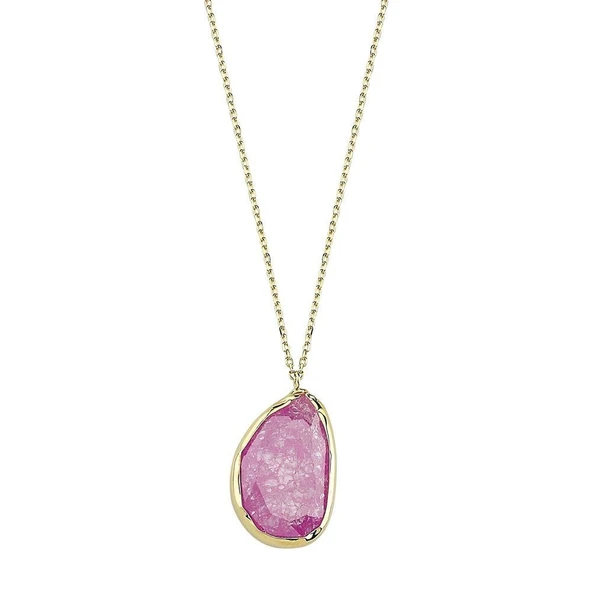 Bilezikhane 14 Ayar Altın Kolye Pembe Taşlı 1.50 Gram ürün görseli 1