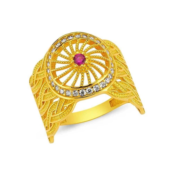 Bilezikhane Pembe Taşlı 14 Ayar Altın Yüzük 4.65 Gram ürün görseli 1