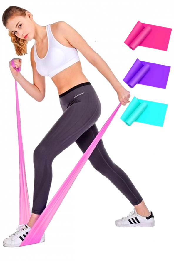 3 Lü Pilates Band Pilates Bandı Pilates Lastiği 120 X 7,5 Cm Egzersiz Direnç Lastiği ürün görseli 1