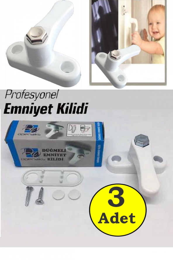3 Adet ÇELİK Pvc Kapı Pencere Emniyet Kilit Pimapen Kilit Bebek Çocuk Güvenlik Kiliti Düğmeli Kilit ürün görseli 1