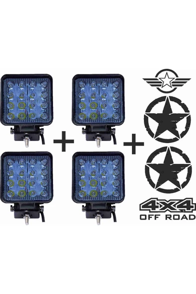 Off Road Sis Farı Sis Lambası 16 Led Kare 4'lü Paket Mavi ürün görseli 1