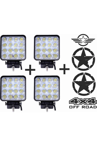 Off Road  uyumlu Sis Farı Sis Lambası 16 Led Kare 4'lü Paket Beyaz ürün görseli 1