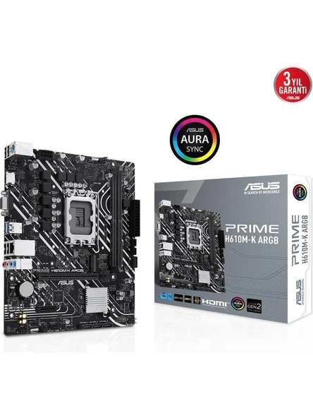 ASUS PRIME H610M-K ARGB DDR5 1700P DDR5 SES GLAN HDMI/VGA SATA3 USB3.2 mATX ürün görseli 1