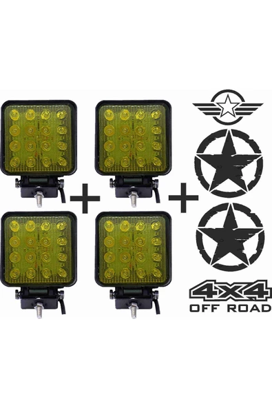 Off Road Sis Farı Sis Lambası 16 Led Kare 4'lü Paket Sarı ürün görseli 1