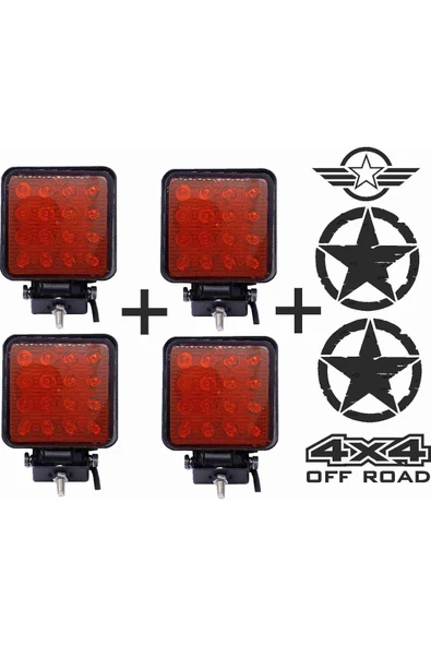 Off Road Sis Farı Sis Lambası 16 Led Kare 4'lü Paket Kırmızı ürün görseli 1