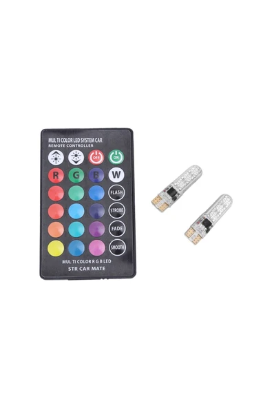 Kumandalı Çakarlı T10 Araç Park Ampulü 18 Led Rgb Park Stop Çakar Lamba Ampül ürün görseli 1