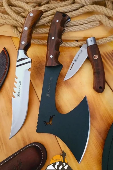 Outdoor Balta Kamp Piknik Çakısı Bıçağı Ceviz Ağacı Ahşap Sap Kılıflı ( Outlz-04 ) ürün görseli 1