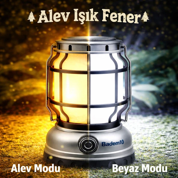 Alev Efektli Şarjlı Kamp Lambası LED Işıldak Kırmızı Beyaz Işık Modlu Taşınabilir Fener Ev Kullanım ürün görseli 1
