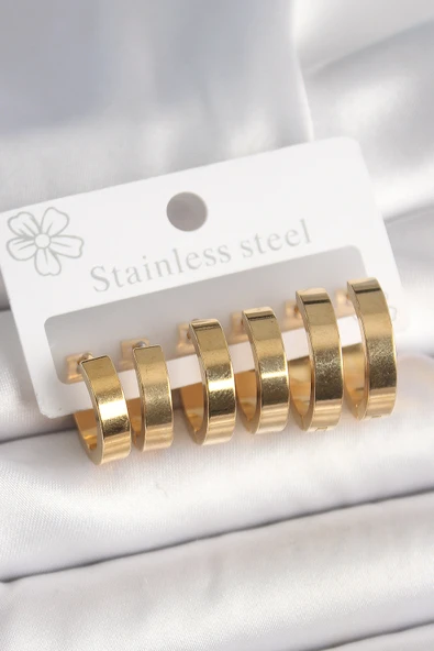 316L Çelik Gold Renk Halka Model Kadın Küpe Seti - TJ-BKP10393 ürün görseli 1