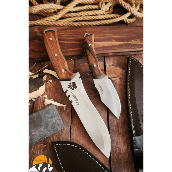 Outdoor Piknik Bıçak Set Kamp Bıçağı Çakısı Mutfak Bıçağı Kılıflı El Yapımı ( Ceviz Ağacı Sap ) ürün görseli 1