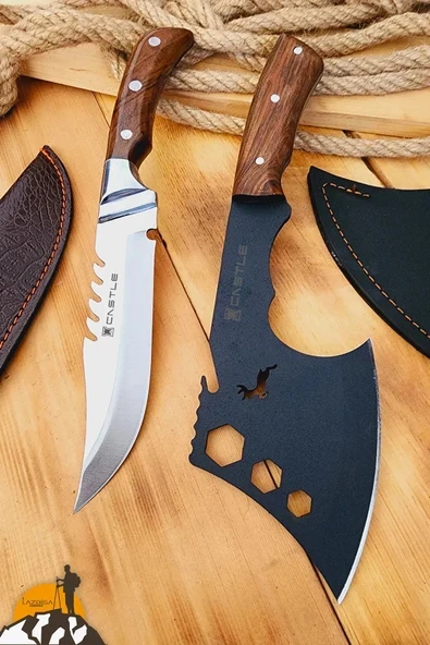 Outdoor Balta Kamp Piknik Bıçağı Ceviz Ağaç Sap Kılıflı ( Outlz-02 ) ürün görseli 1
