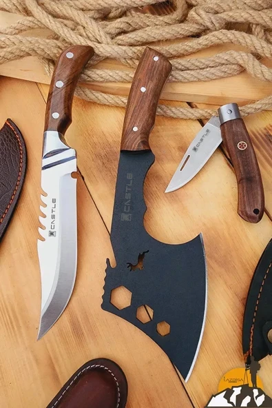 Outdoor Balta Kamp Piknik Çakısı Bıçağı Ceviz Ağaç Ahşap Sap Kılıflı ( Outlzv-52 ) ürün görseli 1