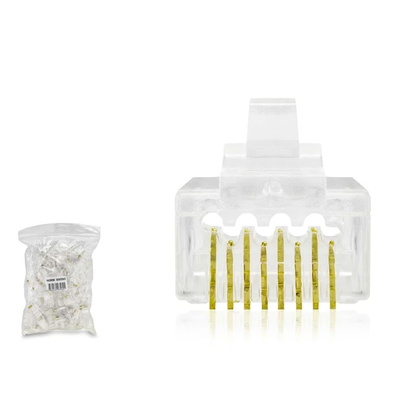 Cat6 Konnektör Ez Rj45 Delikli 100Lü Paket Şeffaf HDX5063 ürün görseli 1