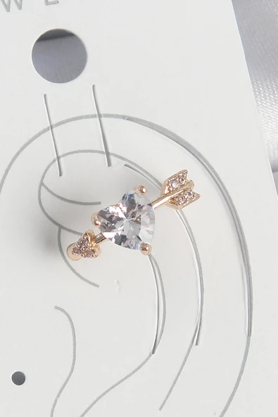 Pirinç Gold Renk Zirkon Taşlı Kalp Ok Model Kadın Kıkırdak Küpe - TJ-BKP10576 ürün görseli 1
