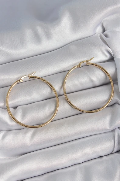 316 Çelik Gold Renk 43 mm Halka Model Kadın Küpe - TJ-BKP10510 ürün görseli 1
