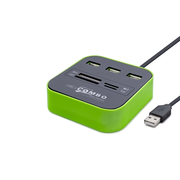 Usb Hub Combo 3*Usb + Ms + Sd + M2 + Tf Yeşil HDX7006 ürün görseli 1