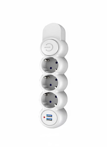 Akım Termal Çocuk Korumalı 2x Usb Girişli 3lü Priz 2 Metre Kablo 2500W Açma Kapama Tuşlu ürün görseli 1