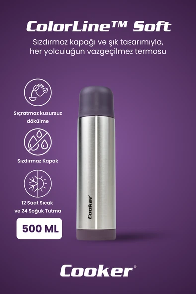 Cooker ColorLine Soft 500 ml Paslanmaz Çelik Termos CKR2001 - Resim 2