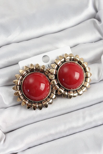 Pirinç Bordo Vintage Model Gold Renk Kadın Küpe - TJ-BKP10752 ürün görseli 1