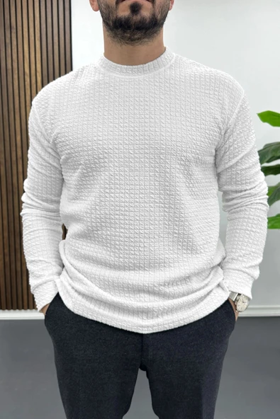 Erkek Bisiklet Yaka Sweatshirt Beyaz Edw436 ürün görseli 1