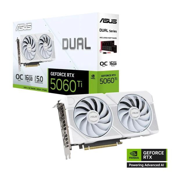 ASUS DUAL GEFORCE RTX 5060 Tİ 16GB GDDR7 WHİTE OC EDİTİON 128 BİT DLSS 4 EKRAN KARTI DUAL-RTX5060TI-O16G-WHITE 90YV0MH6-M0NA00 ürün görseli 1